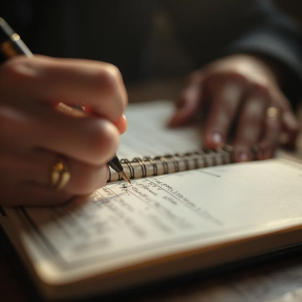 Personne concentrée écrivant ses objectifs personnels dans un carnet