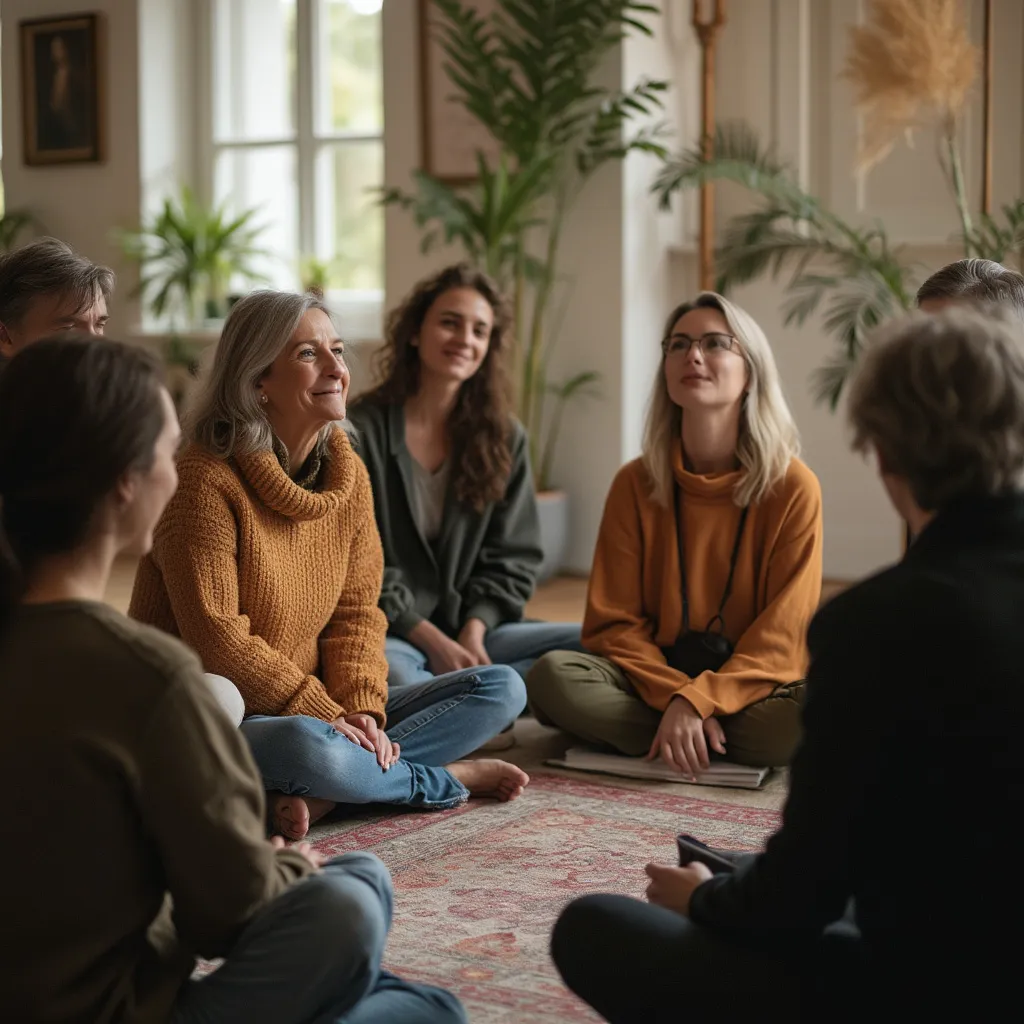 Cercle de partage et de soutien lors d'un atelier de groupe